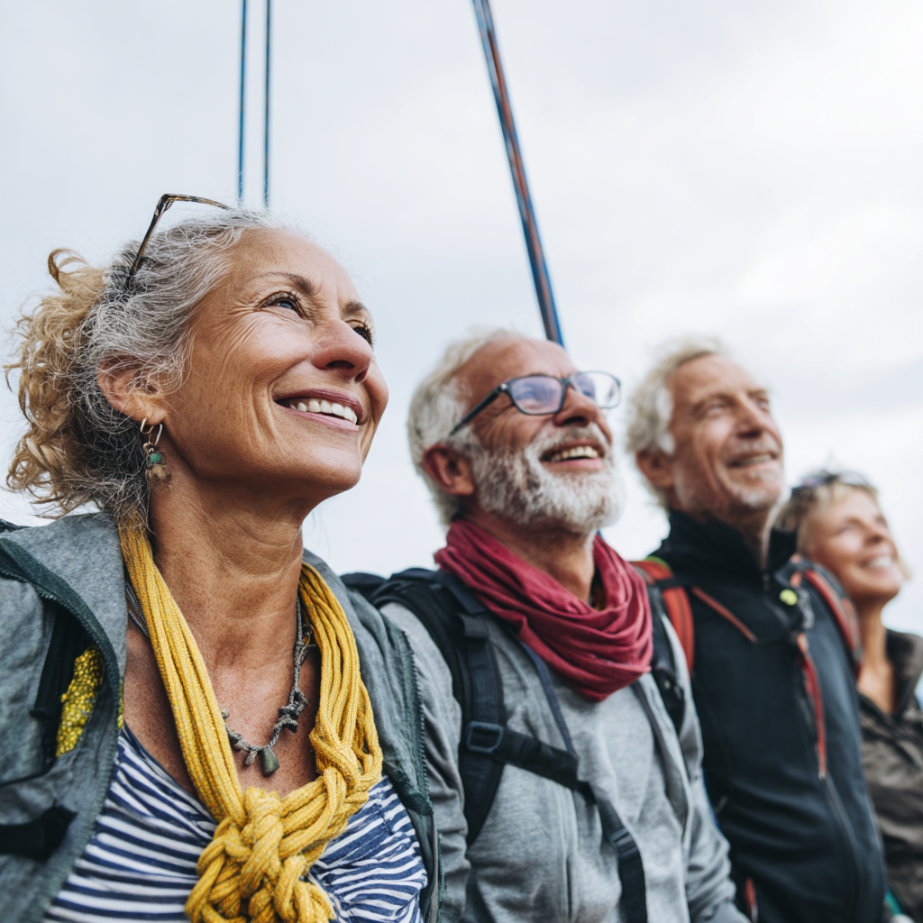 Middle-aged and older adults enjoying active outdoor activities together